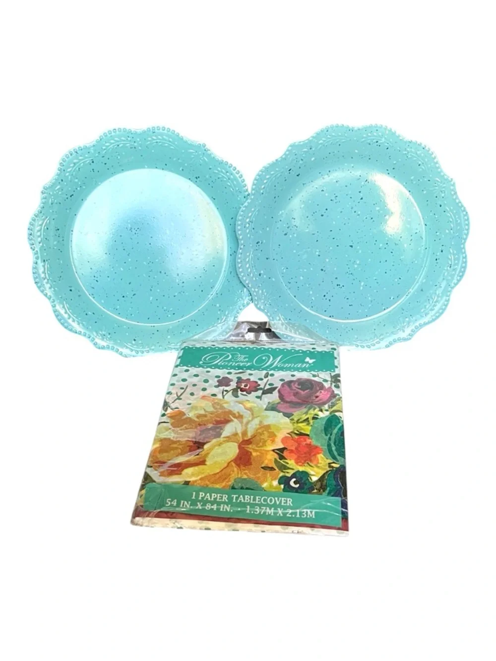 Pioneer Woman Juliette 10.7” Scallop Melamine Party Plates-2 Paper Tablecover.